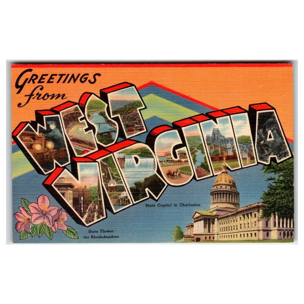 Greetings from West Virginia Large Letter Linen Postcard Tichnor Bros